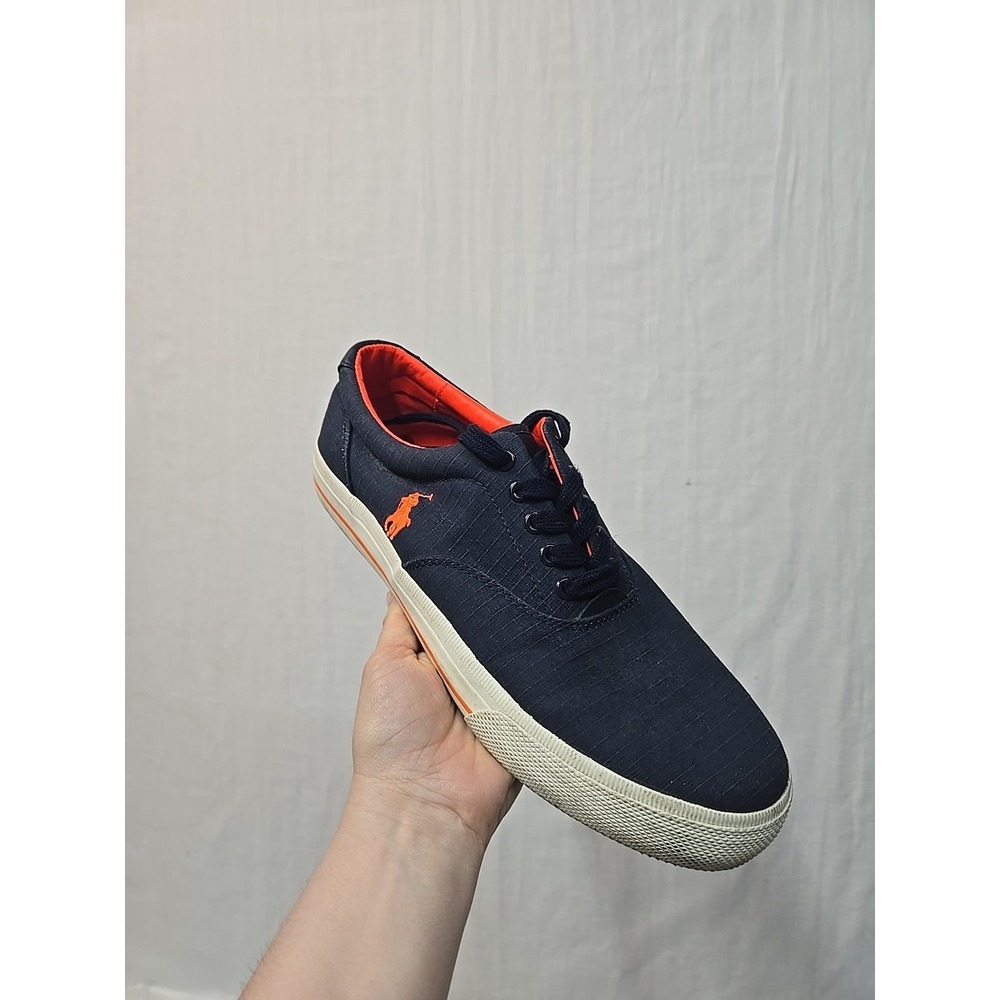 Polo Ralph Lauren Vaughn Navy Ripstop Leather Fashion Sneakers Men's 11D Orange
